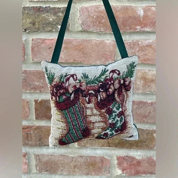 Longaberger Christmas Holiday Stocking Hanging Tapestry Pillow Small Door - Picture 1 of 4